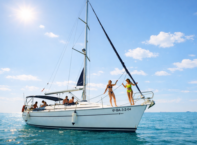 Private sailing boat tour along Barcelona's coastline with open sea swimming stop departing from Marina Vela